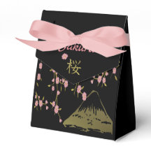 Pink Sakura Gold Black Japanese  Print Favour Box