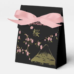Pink Sakura Gold Black Japanese Print Favour Box