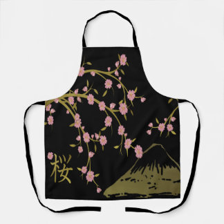 Pink Sakura Gold Black Japanese Screen Apron