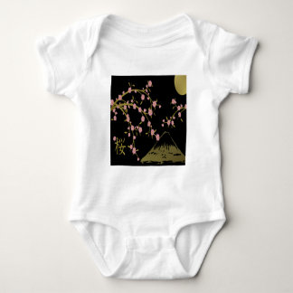 Pink Sakura Gold Black Japanese Screen Baby Bodysuit