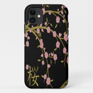 Pink Sakura Gold Black Japanese Screen iPhone 11 Case