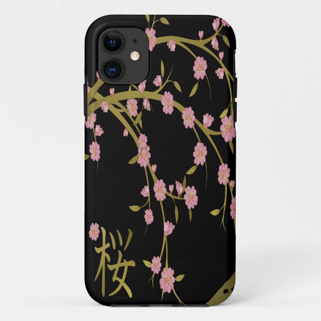 Pink Sakura Gold Black Japanese Screen Case-Mate iPhone Case (Back)