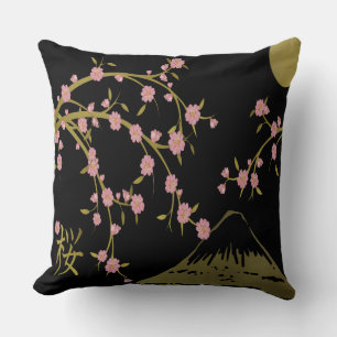 Pink Sakura Gold Black Japanese Screen Cushion
