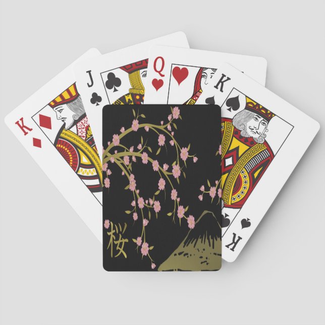 Pink Sakura Gold Black Japanese Screen Playing Cards (Back)