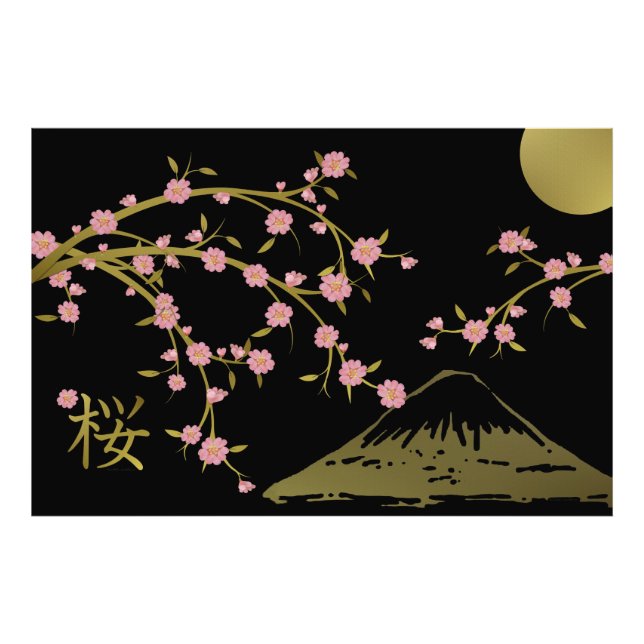 Pink Sakura Gold Black Japanese Screen Poster (Front)