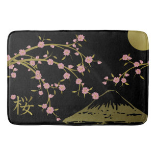 Pink Sakura Gold Black Japanese Screen Poster Bath Mat