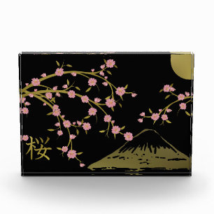 Pink Sakura Gold Black Japanese Screen Poster Photo Block