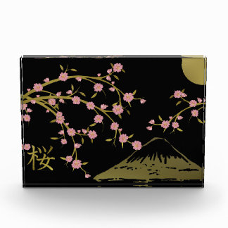 Pink Sakura Gold Black Japanese Screen Poster Photo Block