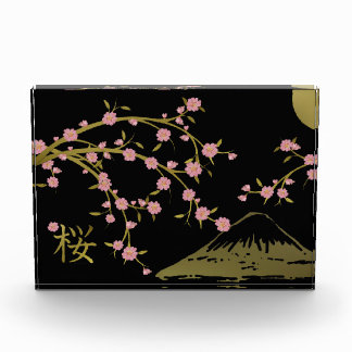 Pink Sakura Gold Black Japanese Screen Poster Photo Block