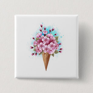 Pink Sakura Ice Cream Waffle Cone 15 Cm Square Badge