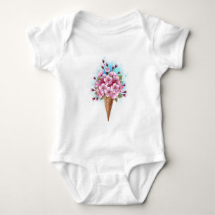 Pink Sakura Ice Cream Waffle Cone Baby Bodysuit