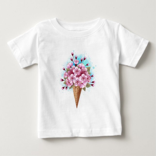 Pink Sakura Ice Cream Waffle Cone Baby T-Shirt (Front)
