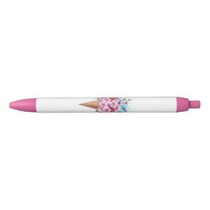 Pink Sakura Ice Cream Waffle Cone Black Ink Pen