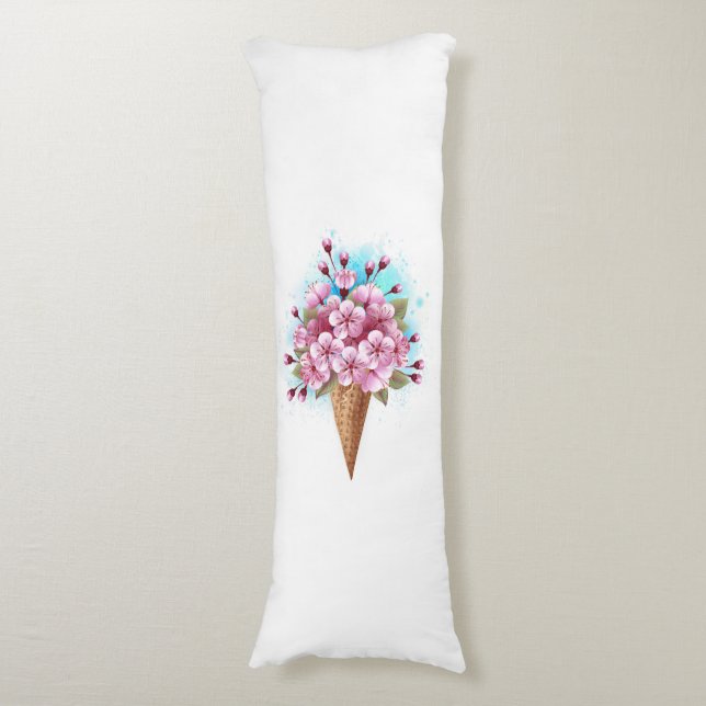 Pink Sakura Ice Cream Waffle Cone Body Cushion (Front Vertical)