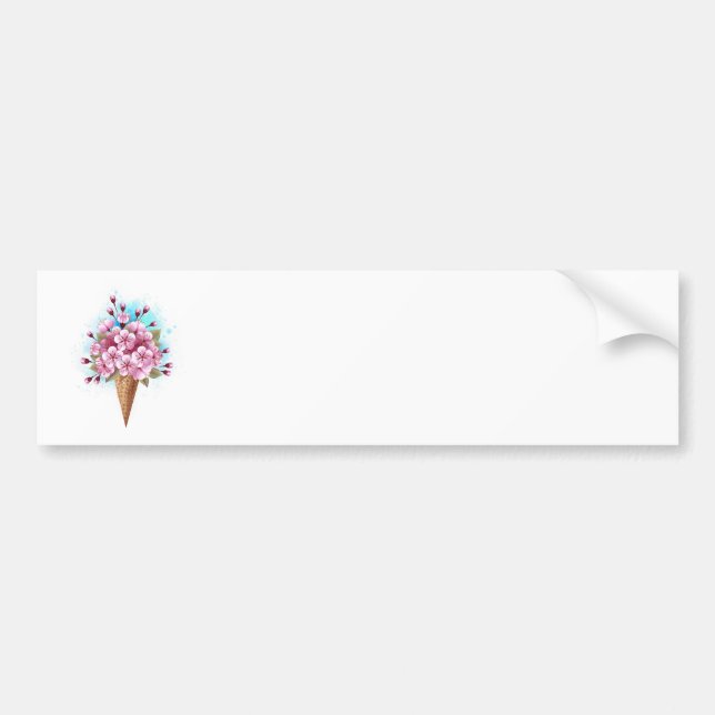 Pink Sakura Ice Cream Waffle Cone Bumper Sticker (Front)