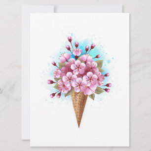 Pink Sakura Ice Cream Waffle Cone Card
