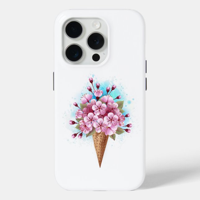 Pink Sakura Ice Cream Waffle Cone Case-Mate iPhone Case (Back)