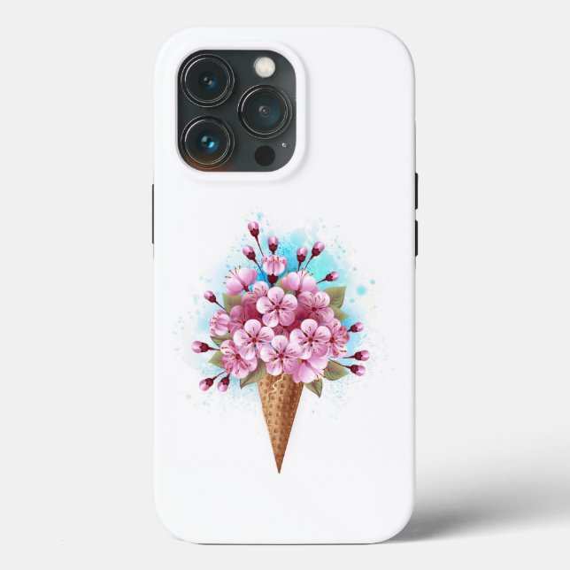 Pink Sakura Ice Cream Waffle Cone Case-Mate iPhone Case (Back)