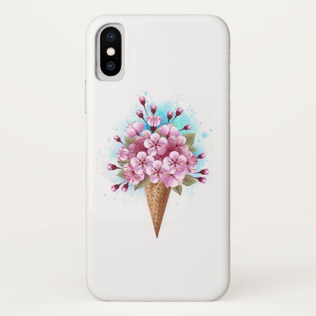 Pink Sakura Ice Cream Waffle Cone Case-Mate iPhone Case (Back)