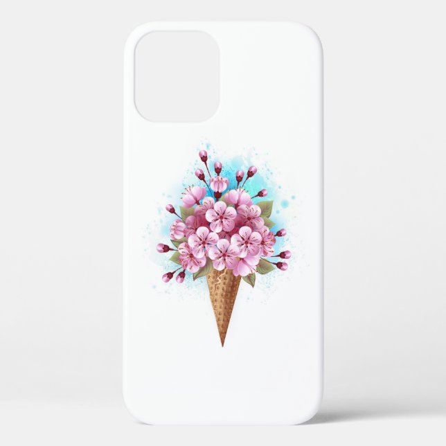 Pink Sakura Ice Cream Waffle Cone Case-Mate iPhone Case (Back)