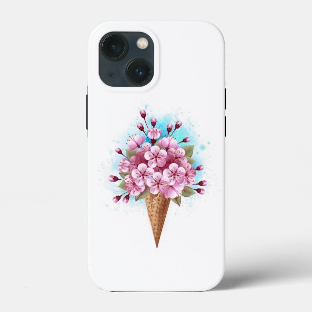 Pink Sakura Ice Cream Waffle Cone Case-Mate iPhone Case (Back)