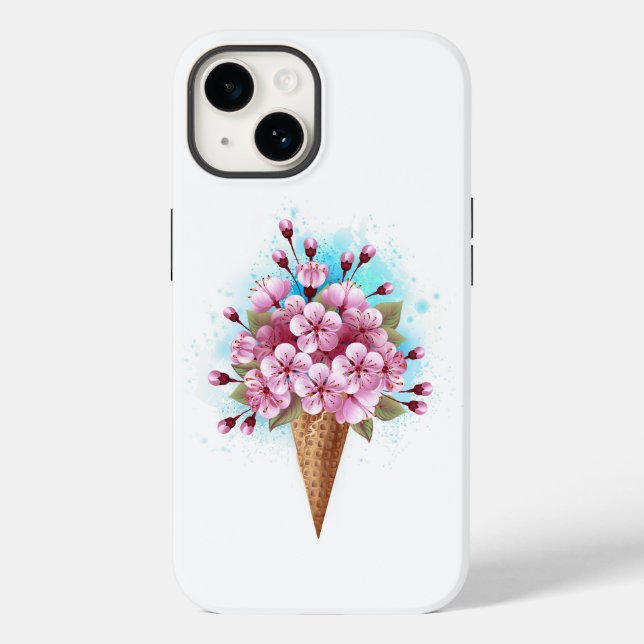 Pink Sakura Ice Cream Waffle Cone Case-Mate iPhone Case (Back)