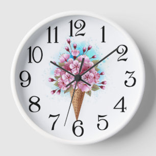 Pink Sakura Ice Cream Waffle Cone Clock