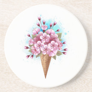 Pink Sakura Ice Cream Waffle Cone Coaster
