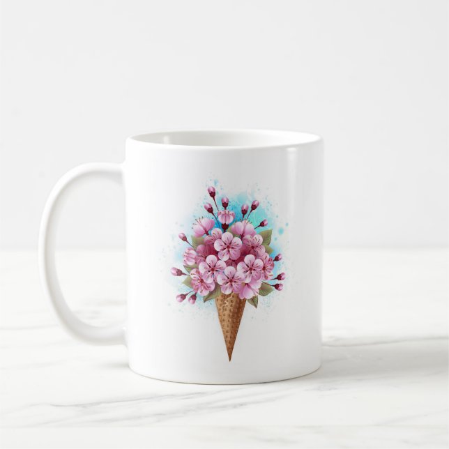 Pink Sakura Ice Cream Waffle Cone Coffee Mug (Left)