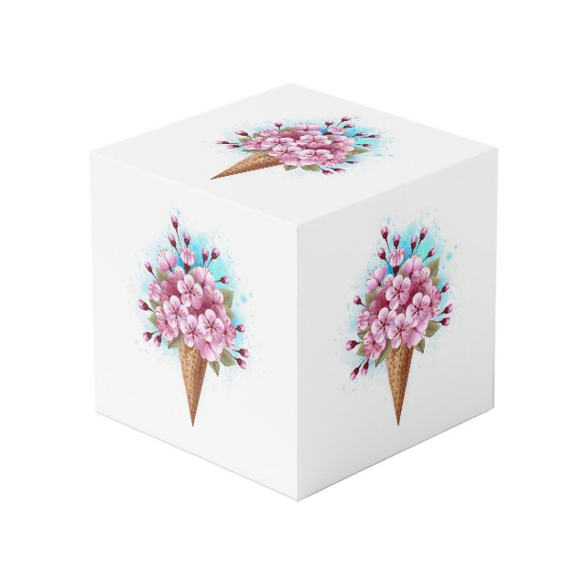 Pink Sakura Ice Cream Waffle Cone Cube (Front Angled)
