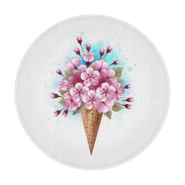Pink Sakura Ice Cream Waffle Cone Cutting Board (Front)