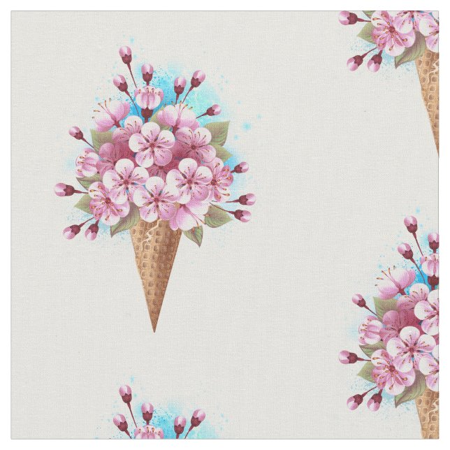 Pink Sakura Ice Cream Waffle Cone Fabric (Close Up)