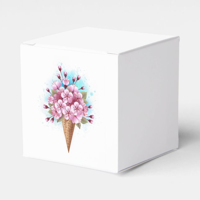 Pink Sakura Ice Cream Waffle Cone Favour Box (Front Side)