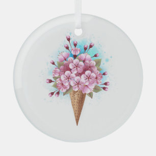 Pink Sakura Ice Cream Waffle Cone Glass Tree Decoration