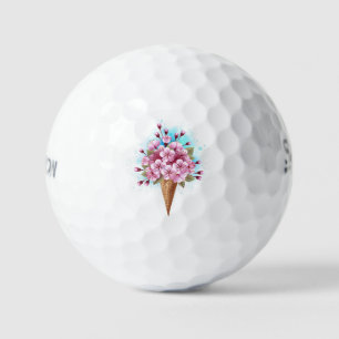 Pink Sakura Ice Cream Waffle Cone Golf Balls