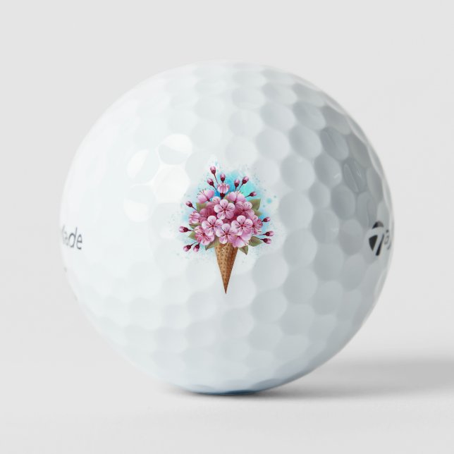 Pink Sakura Ice Cream Waffle Cone Golf Balls (Front)