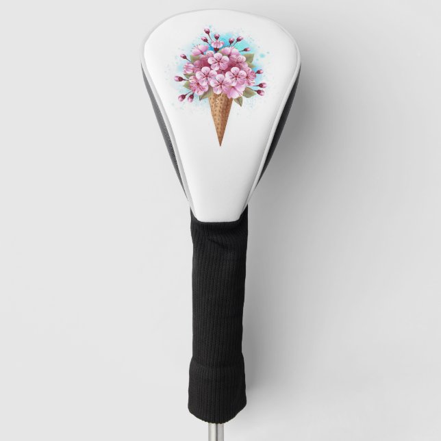 Pink Sakura Ice Cream Waffle Cone Golf Head Cover (Front)