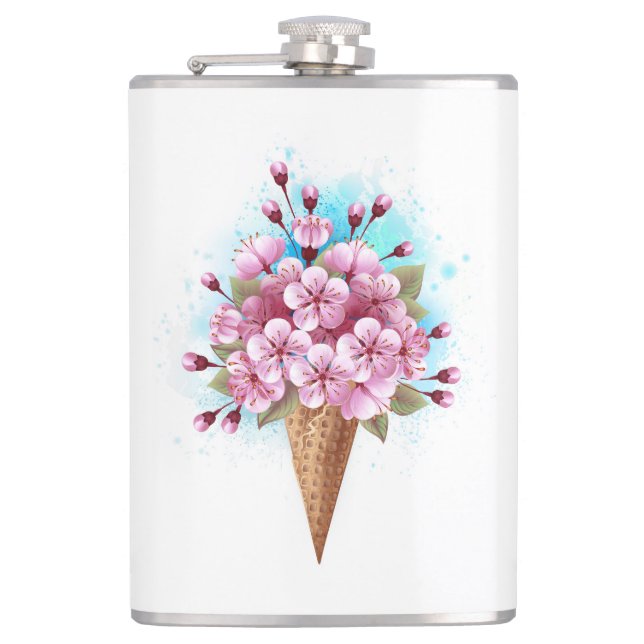 Pink Sakura Ice Cream Waffle Cone Hip Flask (Front)
