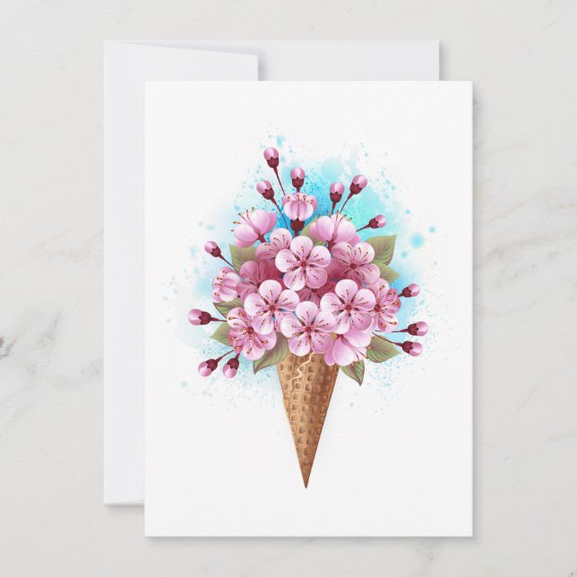 Pink Sakura Ice Cream Waffle Cone Invitation (Front)