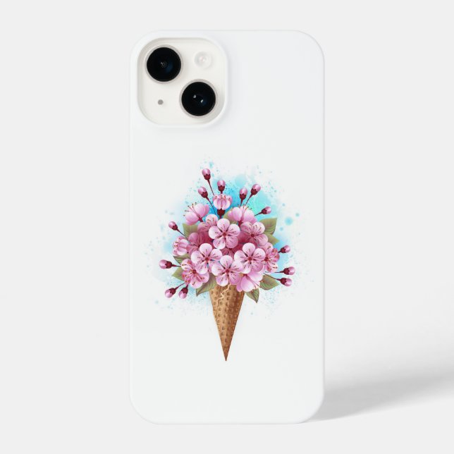 Pink Sakura Ice Cream Waffle Cone iPhone Case (Back)