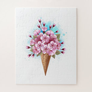 Pink Sakura Ice Cream Waffle Cone Jigsaw Puzzle
