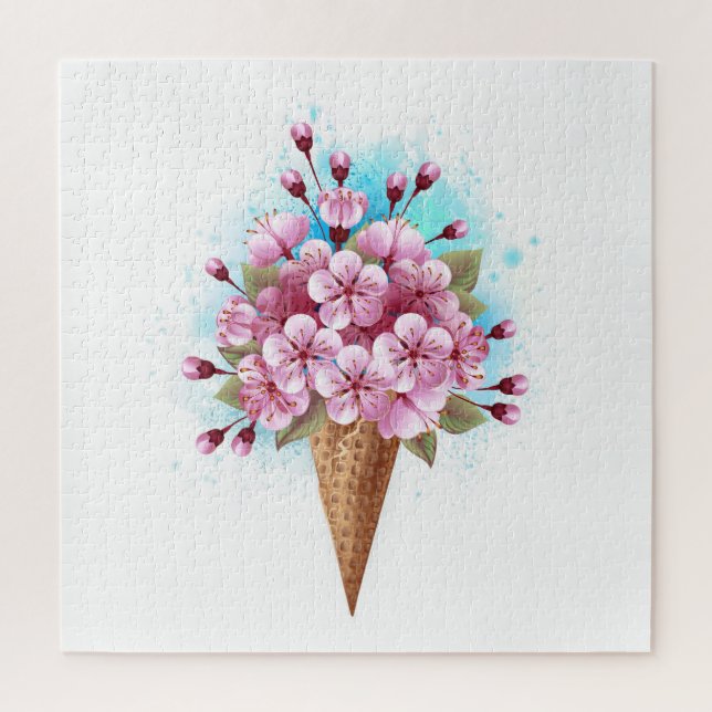Pink Sakura Ice Cream Waffle Cone Jigsaw Puzzle (Vertical)