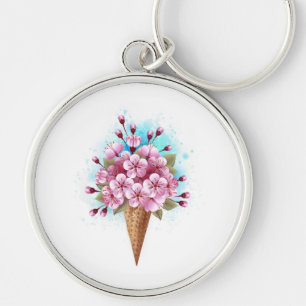Pink Sakura Ice Cream Waffle Cone Key Ring