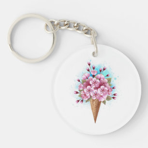 Pink Sakura Ice Cream Waffle Cone Key Ring