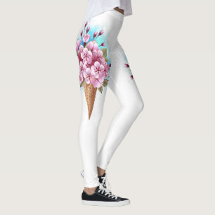 Pink Sakura Ice Cream Waffle Cone Leggings