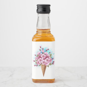 Pink Sakura Ice Cream Waffle Cone Liquor Bottle Label