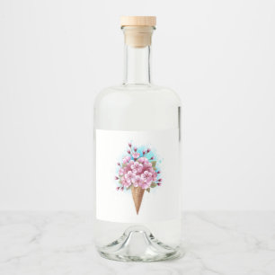 Pink Sakura Ice Cream Waffle Cone Liquor Bottle Label