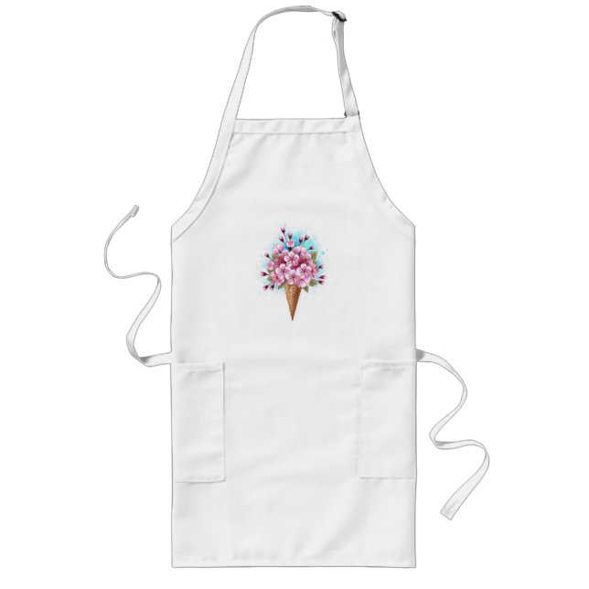 Pink Sakura Ice Cream Waffle Cone Long Apron (Front)