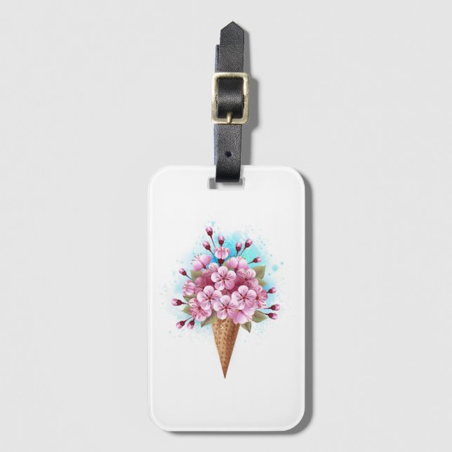 Pink Sakura Ice Cream Waffle Cone Luggage Tag (Front Vertical)