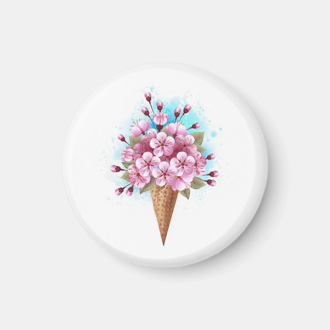 Pink Sakura Ice Cream Waffle Cone Magnet (Front)